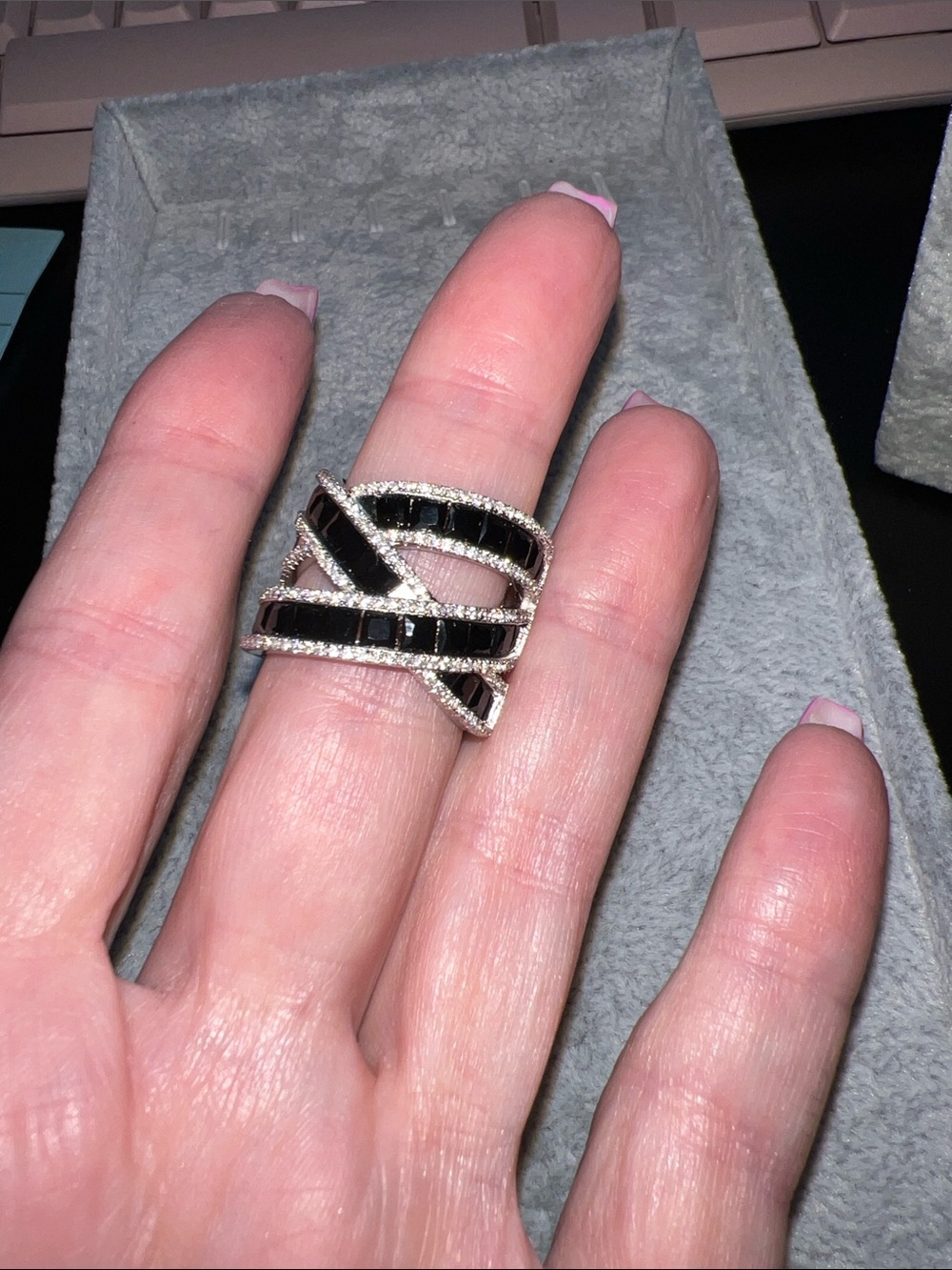 Elegant Black Stone Multi-Band Pavé Ring
